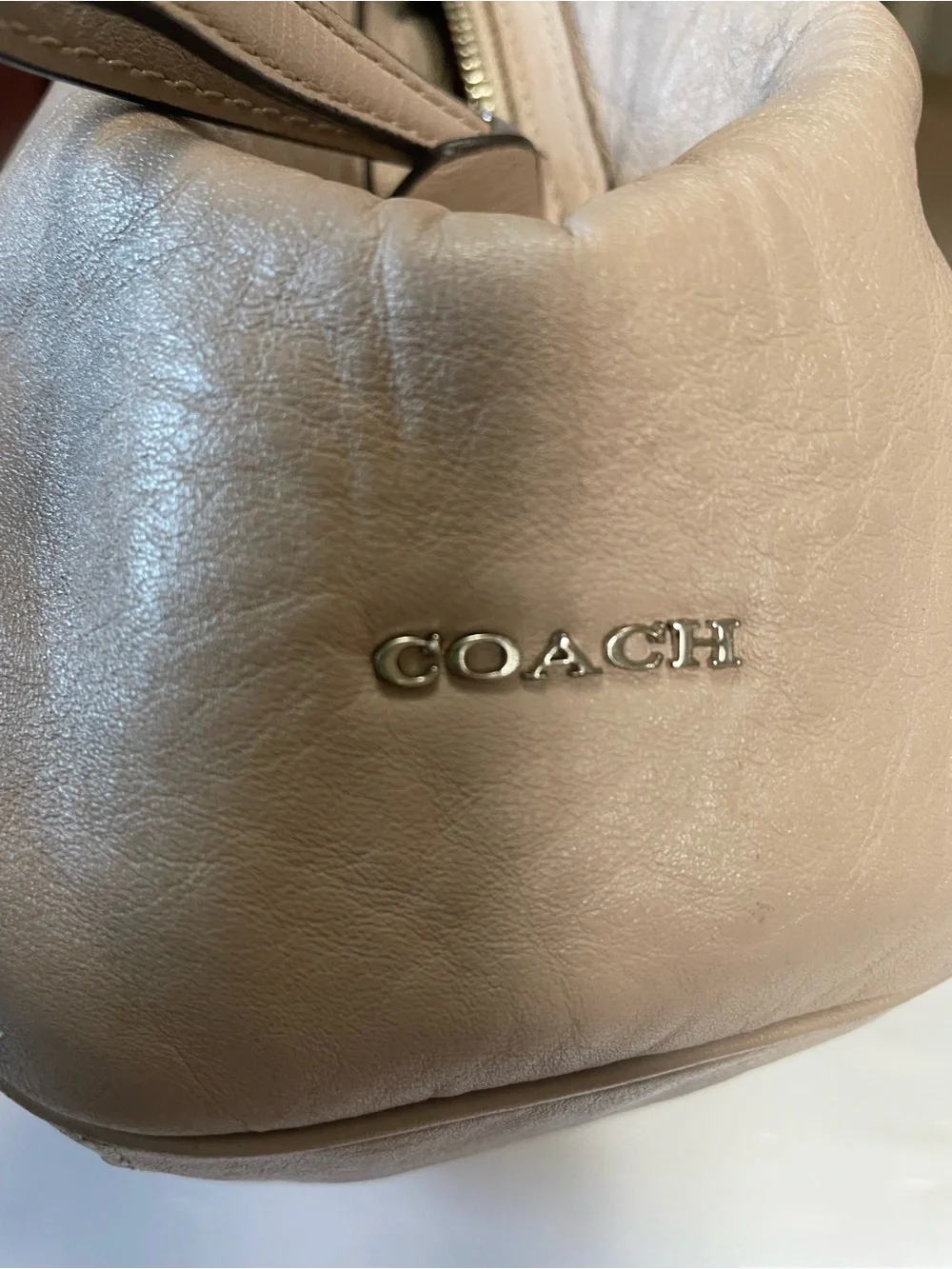 Coach Madison Gathered Chevron Leather Madeline Satchel Soft Putty Beige